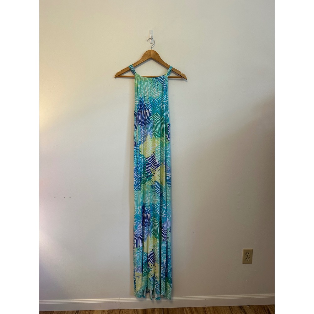 Tori Richard Honolulu Tropical Leaf Halter Maxi Dress | Size XL